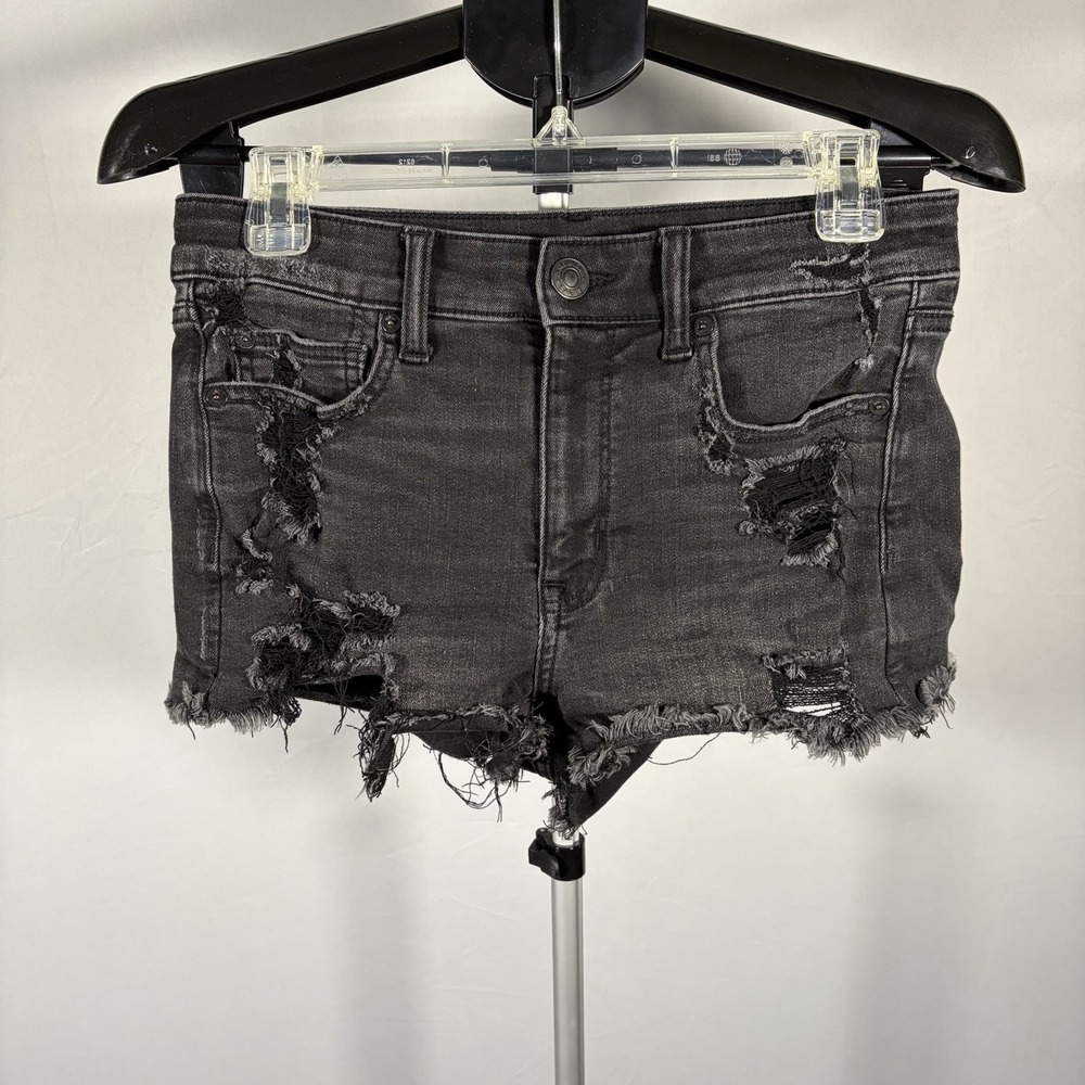 American Eagle Black Sz 6 Cut Off Mid Rise Micro Shorts Grunge Skater Stretch